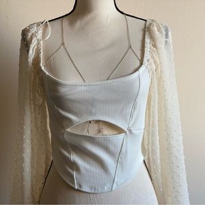 UO Mirabel Puff Sleeve Blouse at Urban Outfitters White Cream Size Medium
